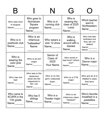 KCAPA Class of 2025 Bingo Card