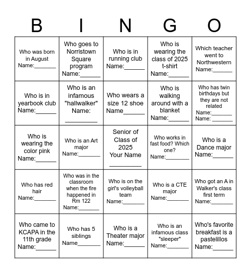 KCAPA Class of 2025 Bingo Card