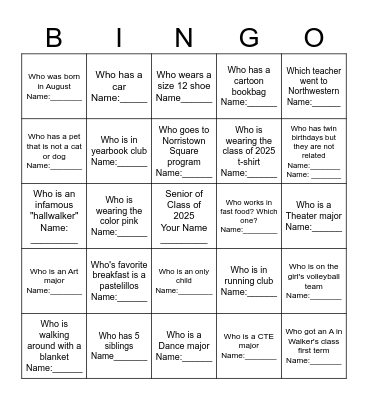 KCAPA Class of 2025 Bingo Card