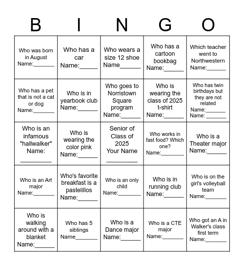 KCAPA Class of 2025 Bingo Card