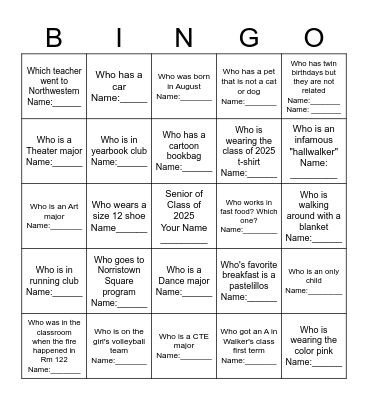 KCAPA Class of 2025 Bingo Card