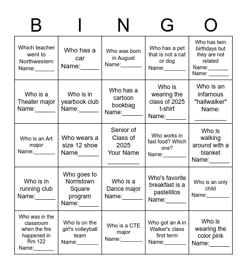 KCAPA Class of 2025 Bingo Card