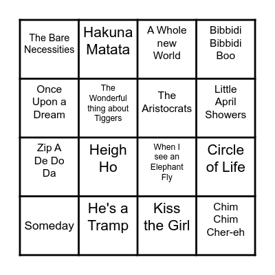 Disney 1 Bingo Card