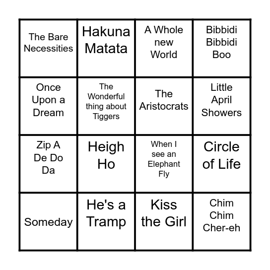 Disney 1 Bingo Card