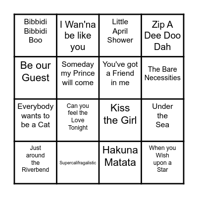 Disney 2 Bingo Card