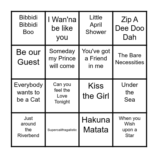 Disney 2 Bingo Card