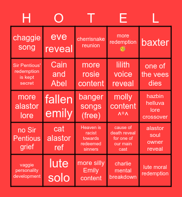 ꨄ hazbin season 2 bingo ꨄ Bingo Card