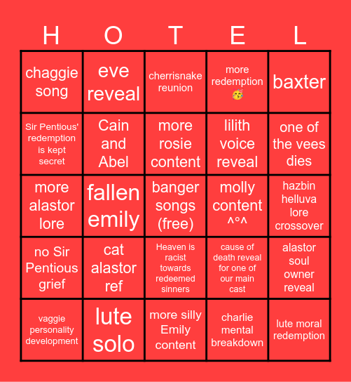 ꨄ hazbin season 2 bingo ꨄ Bingo Card