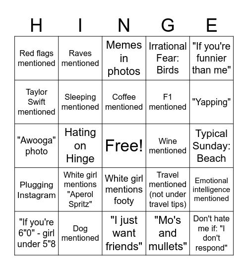 Un-Hinged Bingo Card