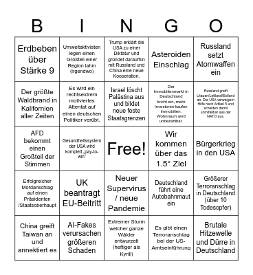 2025 Doomsday Bingo Card