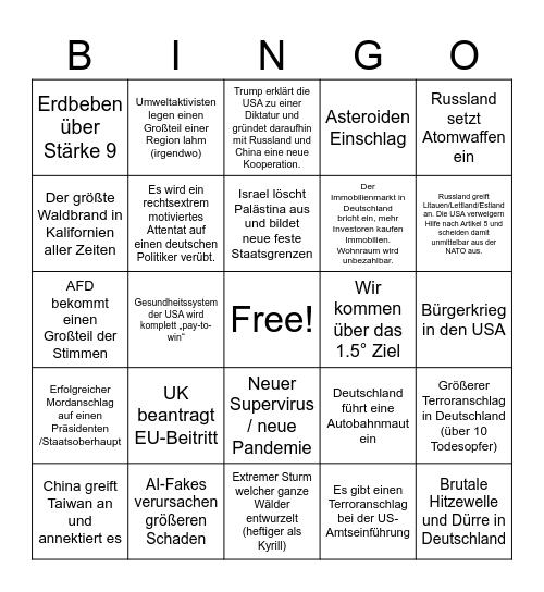 2025 Doomsday Bingo Card