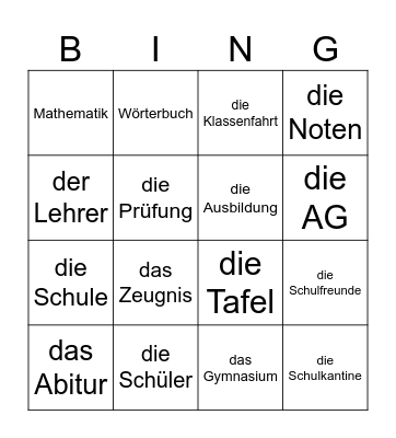 Schule Bingo Card