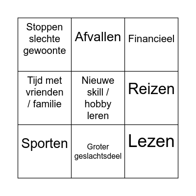 Voornemens Bingo Card