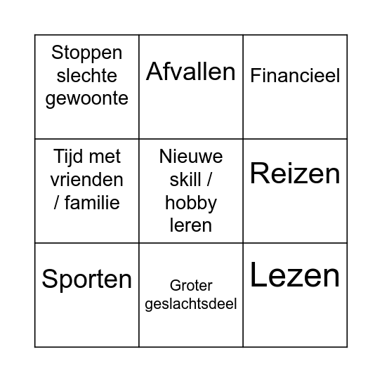 Voornemens Bingo Card