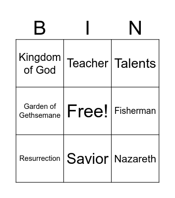 Following Jesus Bingo Card