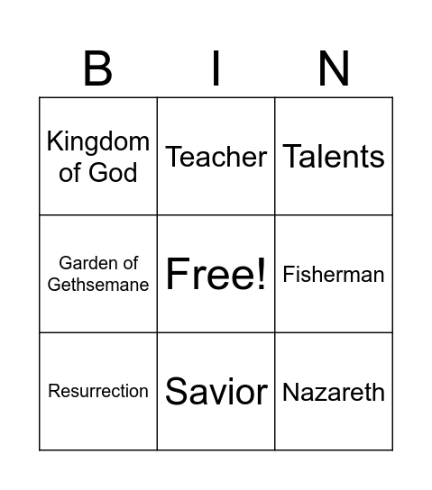 Following Jesus Bingo Card