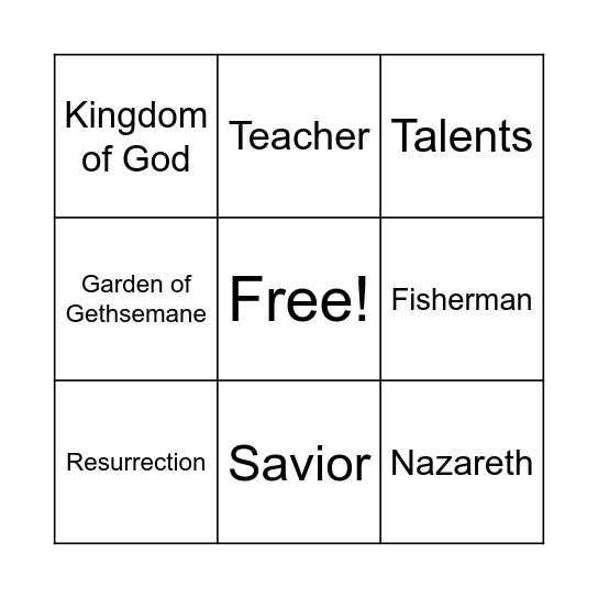 Following Jesus Bingo Card