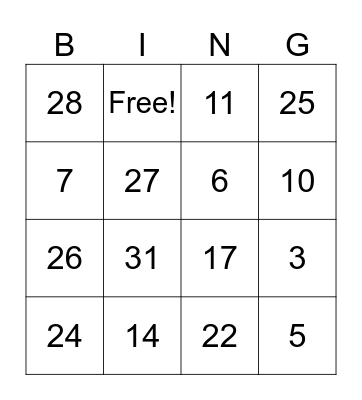 Números 1-30 Bingo Card