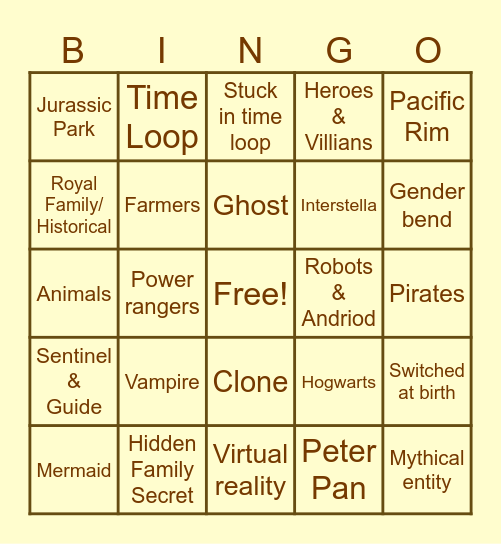 The Yellow Hedgehog 2024 Fanfic Bingo Card