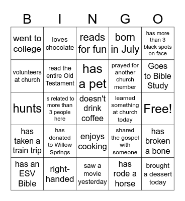 Willow Springs Bingo Card