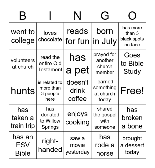 Willow Springs Bingo Card