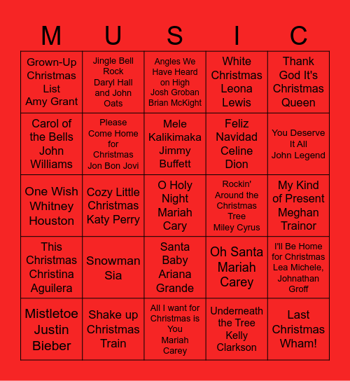 Eidam Music Bingo 2024 Bingo Card