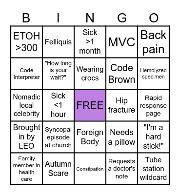 Sunday Funday ED Bingo Card