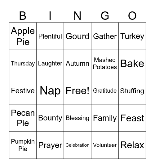 Thanksgiving Bingo Card