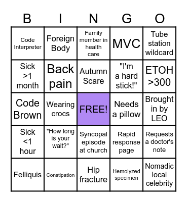 Sunday Funday ED Bingo Card