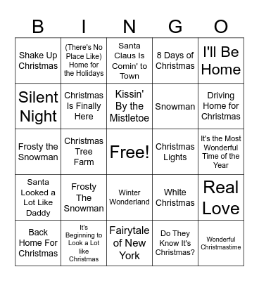 Christmas Songs Bingo Card