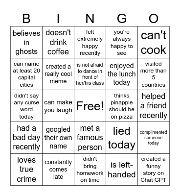 Find someone who... Bingo Card