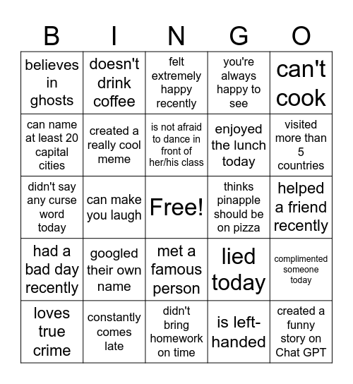 Find someone who... Bingo Card