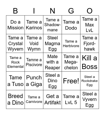 ARK vs PVE Bingo Card