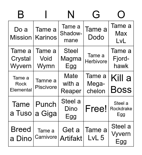 ARK vs PVE Bingo Card