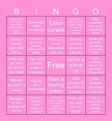 BG3 Bingo Card