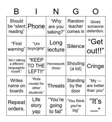 School Bingo Card