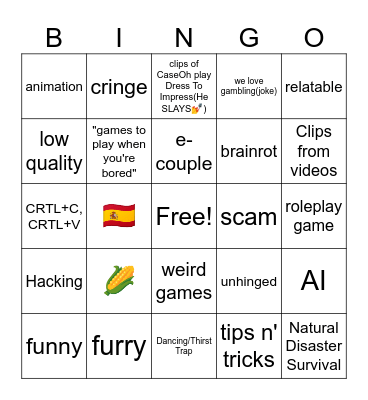 roblox tiktok Bingo Card