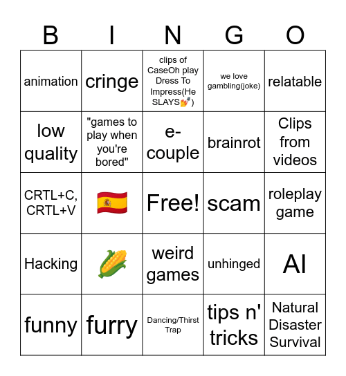 roblox tiktok Bingo Card