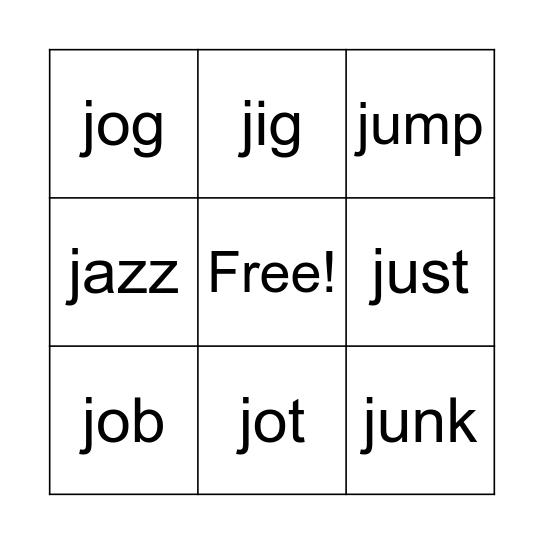 J   j Bingo Card