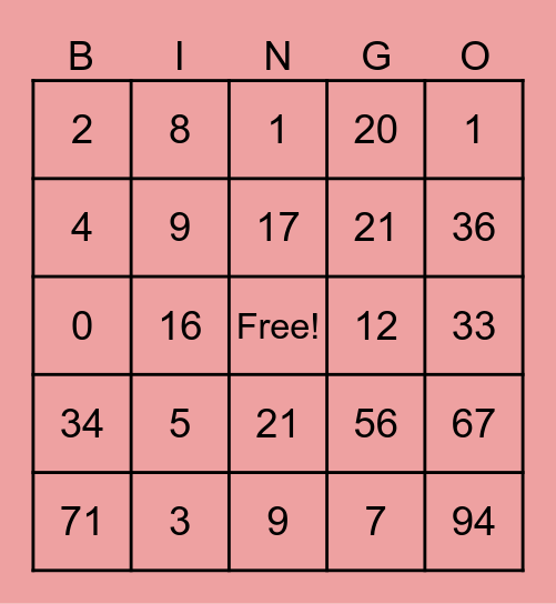 Number bingo Card