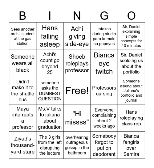 Daily life of an DMU Arch. student Bingo Card