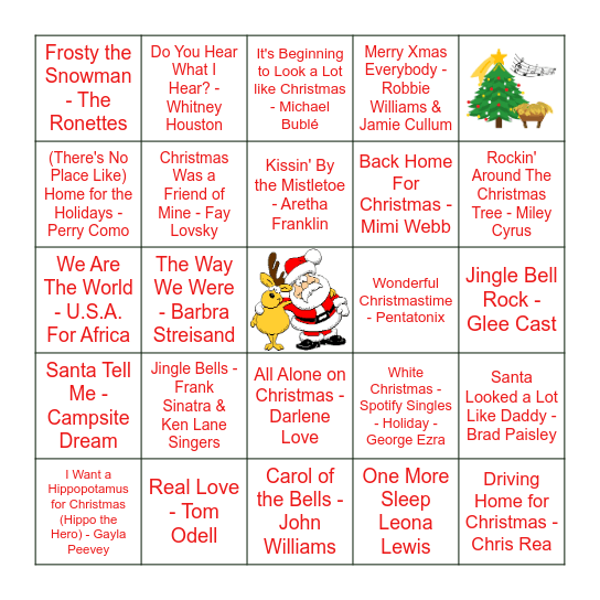 Christmas Songs Bingo Card