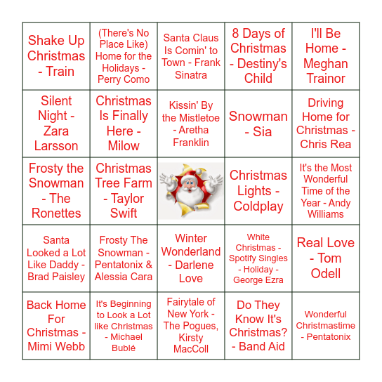 Christmas Songs Bingo Card