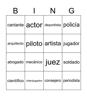 Spanish Jobs Bingo! Bingo Card