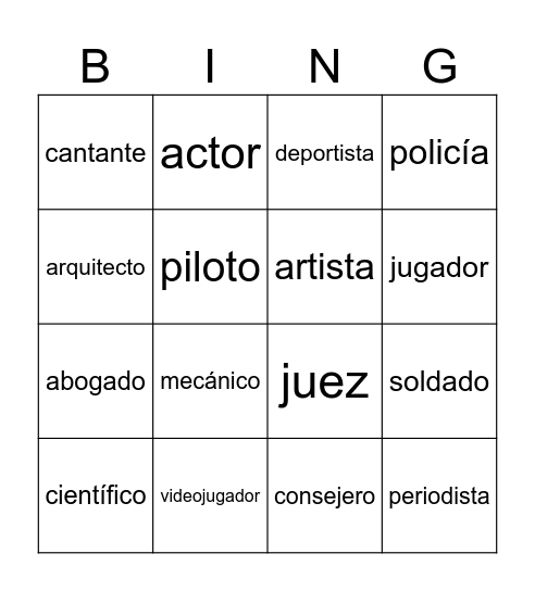 Spanish Jobs Bingo! Bingo Card