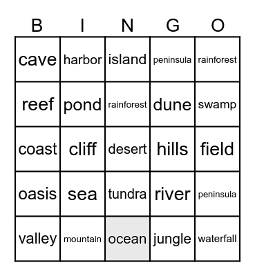 Natural features Bingo Card