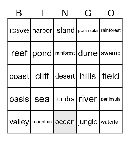 Natural features Bingo Card