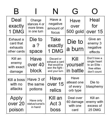 1v1 Bingo Card