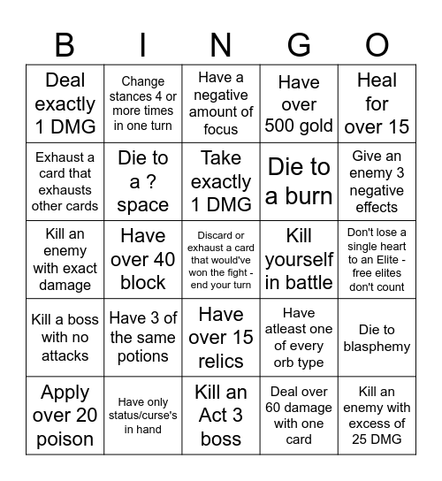 1v1 Bingo Card