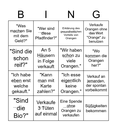 Orangenaktion Bingo Card